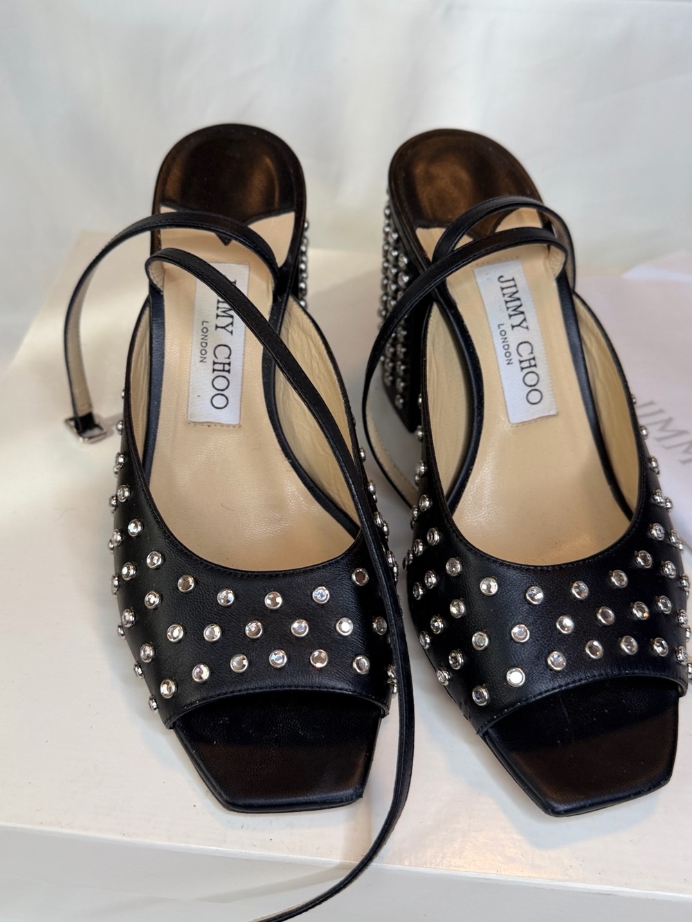 Jimmy Choo Black Leather Studded Slingback Heels - Picture 3 of 8